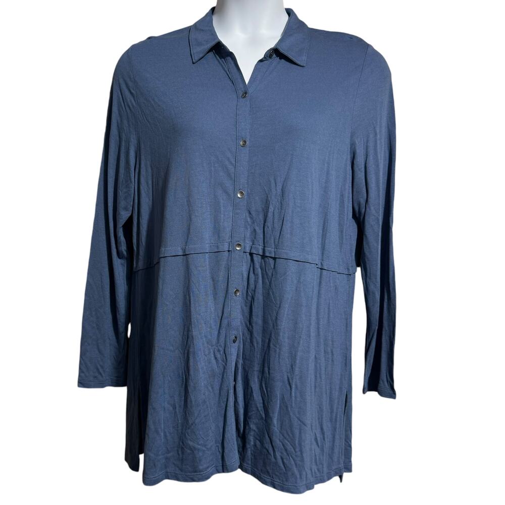 J.Jill slate blue button front long sleeve tunic blouse - women's large